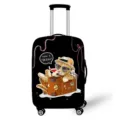Copertura elastica per valigia nera con simpatica stampa gatto per viaggi sicuri - Taglia S / Gatto della Valigia col Cappello di Paglia (04)