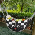 Zwart-wit geblokte opbergtas voor de rugleuning van de auto met schattig kattengezicht - Checkered Cat Pattern