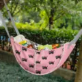 Roze autostoel organizer met schattig zwart kattenpatroon voor het opbergen van snacks - Roze Kat en Appel