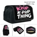 Large capacity K-pop themed flap pencil case featuring multiple zipper compartments - Style 01 (K-POP Slogan)