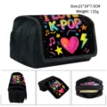 Black flap pencil case with colorful K-POP print and large capacity compartments - Style 02 (I LOVE K-POP)