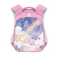 Ergonomischer pinker Kinderrucksack mit Aquarell-Regenbogen und Sternschnuppen-Motiv - Rosa Sternschnuppe Regenbogen Druck (06)