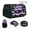 Black large capacity K-POP themed flap pencil case with three zipper compartments - Style 04 (Colorful Print)