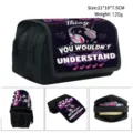 Black K-pop themed large capacity pencil case with headphone and heart prints - Style 06 (Pink Slogan)