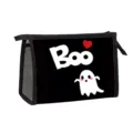 Black Halloween makeup bag featuring a cute white ghost, red heart, and Boo print. - Black Cartoon Ghost Red Heart Letters Style (06)