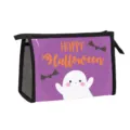 Halloween ghost themed purple cosmetic bag with Happy Halloween print for travel storage - Purple White Ghost Black Bat Style (14)