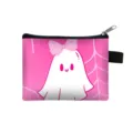 Cute pink Halloween ghost coin purse with a small zipper and cartoon bow design for coins - Pink Ghost Style (01)