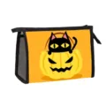Portable Halloween toiletry bag featuring black cat pumpkin print and breathable side mesh - Bright Orange Cute Cat Jack-O-Lantern Style (05)