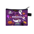 Cartoon Halloween mini coin purse with ghost pumpkin and black cat print on purple - Purple Halloween Medley (02)