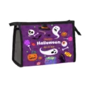 Festive purple Halloween toiletry bag featuring ghost black cat and pumpkin patterns - Dark Purple Trick Or Treat Style (02)