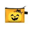 Mini Halloween coin purse featuring cartoon pumpkin and black cat design with zipper - Orange Pumpkin Black Cat (03)