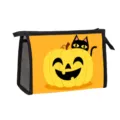 Halloween cosmetic bag with festive pumpkin and black cat print for travel storage - Orange Pumpkin Black Cat Peeking Style (03)