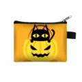 Mini porte-monnaie Halloween avec imprimé chat noir et citrouille cartoon fermeture - Chat à Tête de Citrouille Orange (05)