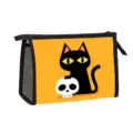 Halloween makeup bag with cute cartoon black cat and skull graphic on bright orange - Bright Orange Big Eye Cat Skull Style (04)