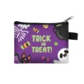 Petit porte-monnaie d'Halloween violet avec motif fantôme et chauve-souris - Des Bonbons ou un Sort Violet (09)