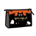 Halloween ghost and bat printed cosmetic bag with black mesh side storage pockets - Black Bat Silhouette White Ghost Style (07)