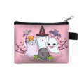 Petit porte-monnaie rose d'Halloween avec imprimé de fantômes et chauves-souris - Fantôme de Pierre Tombale Rose (11)