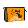 Halloween makeup bag with black cat and bats print on orange background - Orange Black Cat Bat Silhouette Style (08)