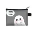 Petit porte-monnaie fantôme d'Halloween avec design de bulle de texte 'hey boo' - Salutation de Fantôme Gris (14)