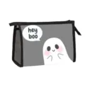 Halloween ghost cosmetic bag with mesh side panel and cute 'hey boo' print design - Gray Panel White Cartoon Ghost Style (11)