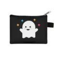 Petit porte-monnaie en toile noire avec un fantôme blanc souriant et des étoiles - Fantôme Étoile Noire (15)