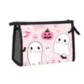 Portable cute pink Halloween ghost pattern cosmetic toiletry bag for makeup storage - Pink Jack-O-Lantern Candy Letters Style (13)