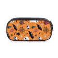 Ruime Halloween etui met schedels, vleermuizen en spoken op een oranje ondergrond - Oranje Halloween Elementen Print (14) / Enkellaags Etui