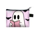 Mini porte-monnaie Halloween avec fantôme lisant un livre et fermeture éclair sécurisée - Fantôme Lisant Violet Clair (19)