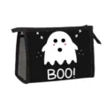Halloween ghost theme black toiletry bag with BOO! print and breathable mesh side pocket - Black White Cute Cartoon Ghost Style (15)