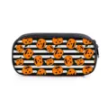 Grote Halloween etui met pompoenprint en zwart-wit gestreept patroon voor studenten - Pompoen Glimlach Streep (31) / Enkellaags Etui / Oranje/Zwart