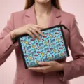 Borsa da trucco blu in rete con motivi a tema calcio e chiusura lampo sicura. - Stile Illustrazione Calcio Blu Chiaro (01)