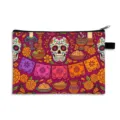 Mexican Day of the Dead pouch with vibrant sugar skull and marigold print design - Purple Festival Celebration-05