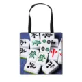 Canvas draagtas met Mahjong-opdruk en traditioneel Chinees tegelpatroon voor dagelijks gebruik - Stijl 09 (Grote Handtas)