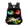 Zwarte 14-inch schoolrugzak met een levendig kleurrijk graffiti monstergezicht ontwerp - Reflecterende Strip / Stijl 06