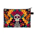 Large Day of the Dead floral skull print storage pouch with secure zipper closure - Rose Crown Sugar Skull Pattern(06)