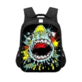 Ergonomische zwarte schoolrugzak met kleurrijke haaiengraffiti-print voor jonge kinderen - Reflecterende Strip / Stijl 08