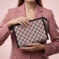 Stylish red and white plaid portable toiletry storage bag held by a professional model - 1 Piece / Color 02