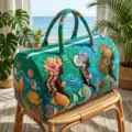 Gesteppte Reisetasche mit Meerjungfrau-Print und 3D-Stickerei für Damen auf Reisen - Stil 03 / L