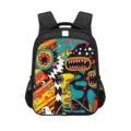 Zwarte schoolrugzak met kleurrijke graffiti monster print voor kinderen en studenten - Reflecterende Strip / Stijl 09