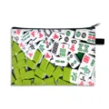 Mahjong print makeup pouch for lipstick and coin storage with black zipper closure - Style 06