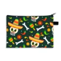 Mexican Day of the Dead sugar skull print storage pouch with dark green background - Mexican Sombrero Skeleton Pattern(08)