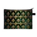 Vintage Barock Kosmetiktasche in Grün mit elegantem goldenem Fleur-de-Lis-Muster - Goldenes Lilien-Array (07)