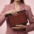 Portable red and green plaid cosmetic bag for makeup brushes and travel toiletries kit - 1 Piece / Color 04