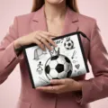 Borsa cosmetica in rete con stampa calcio disegnata a mano per trucco e toeletta - Stile Stampa Calcio Divertente Bianco (05)
