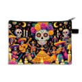 Vibrant Day of the Dead printed storage pouch with festive sugar skull patterns. - Day of the Dead Musicians & Dancers Illustration-11