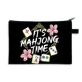 Large capacity black makeup bag featuring 'IT'S MAHJONG TIME' print and mahjong tiles - Style 10