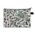 Mahjong tile print cosmetic bag for makeup and coins with zipper and side tab. - Style 11