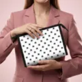 Halloween travel makeup bag with black spider pattern and zipper held by model in pink - 23*8.5*16.5cm / White Spider Style