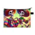 Vibrant Mexico Day of the Dead themed storage bag featuring festive skeleton print artwork - Cartoon Dancing Skulls Print-13