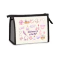 Tragbare Mesh-Reise-Kulturtasche mit rosa Hautpflege-Illustrationen und Reißverschluss - Hautpflege-Illustration (01) / 23*8.5*16.5cm